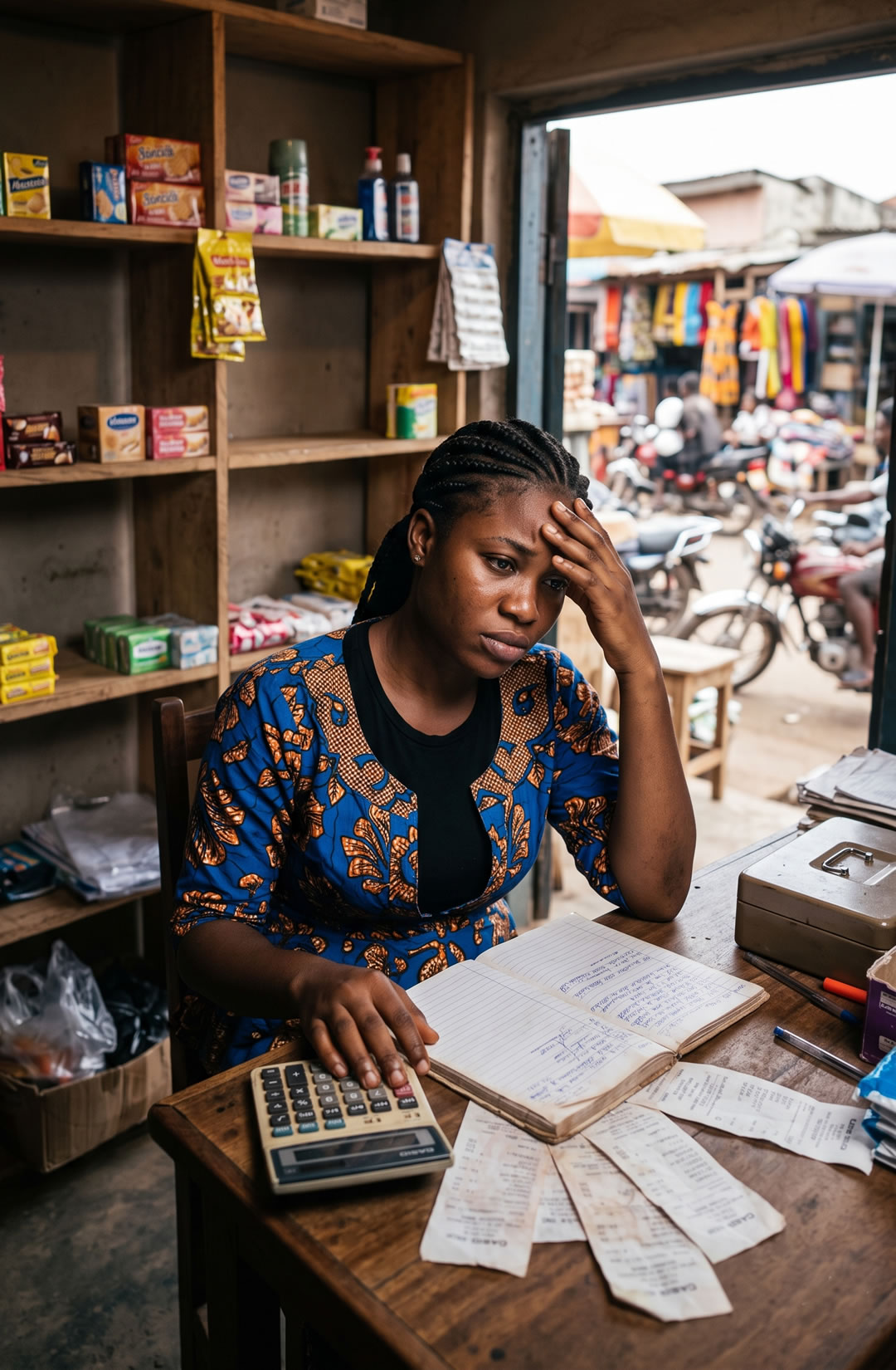Stressed African Small Business Owner Working at Desk