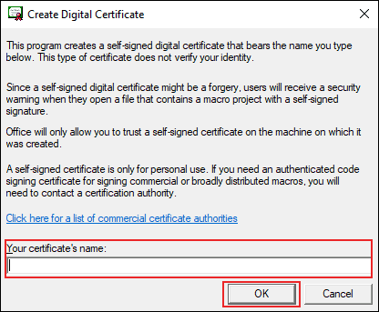 Office Selfcert Create